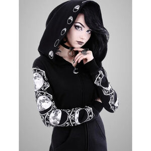 Goth Punk Moon Change Women's Size L Long Sleeve Zip Up Hoodie Graphics
